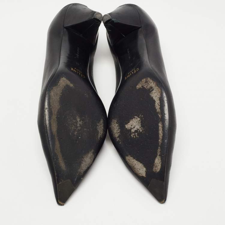 Pre Owned Celine Black Leather V Neck Pointed Toe Pumps Size 41