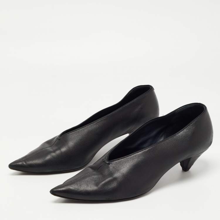 Pre Owned Celine Black Leather V Neck Pointed Toe Pumps Size 41