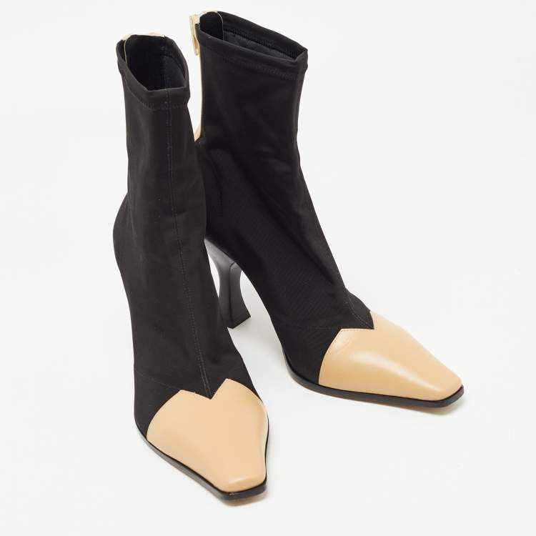 Pre Owned Celine Black/ Beige Fabric and Leather Madame Ankle Boots Size 37