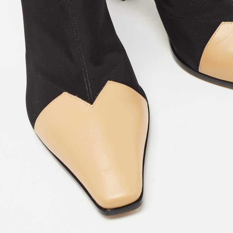 Pre Owned Celine Black/ Beige Fabric and Leather Madame Ankle Boots Size 37