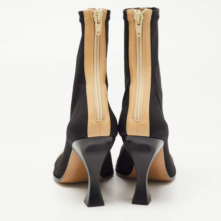 Pre Owned Celine Black/ Beige Fabric and Leather Madame Ankle Boots Size 37