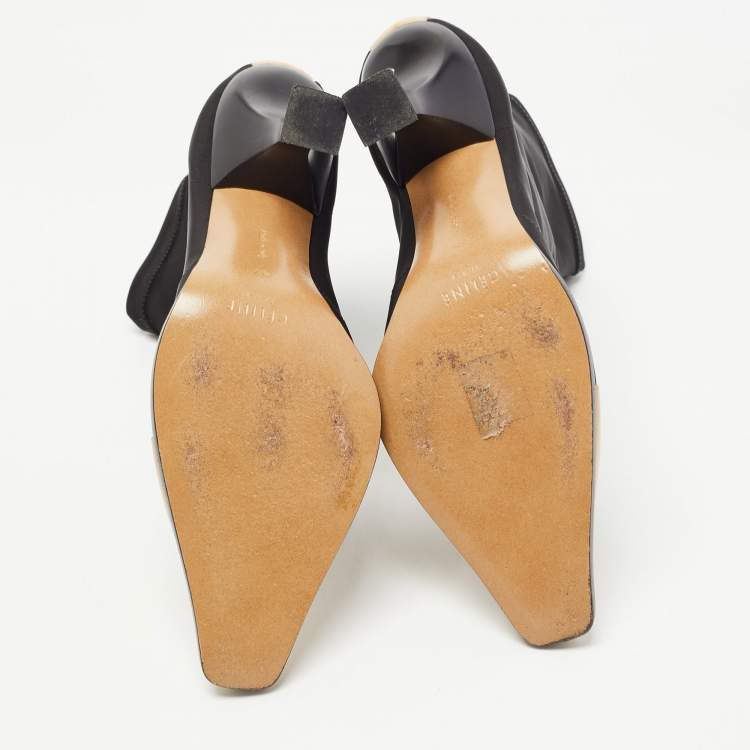 Pre Owned Celine Black/ Beige Fabric and Leather Madame Ankle Boots Size 37