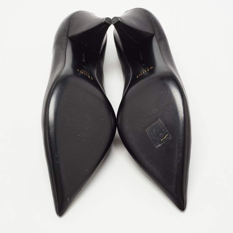 مملوكة مسبقًا Celine Black Leather V Neck Pointed Toe Pumps Size 41