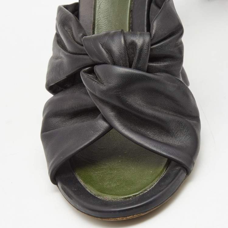 Pre Owned Celine Black/Army Green Leather Twisted Knot Ankle Strap Sandals Size 40