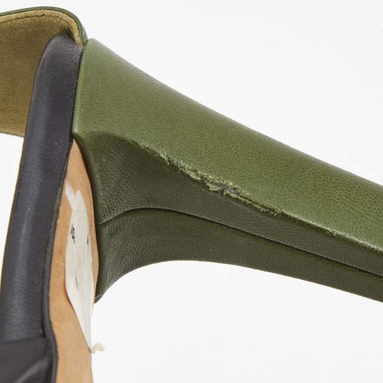 Pre Owned Celine Black/Army Green Leather Twisted Knot Ankle Strap Sandals Size 40