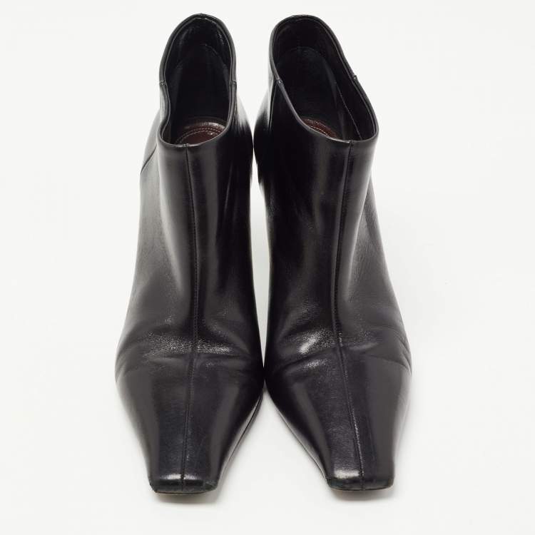 Pre Owned Celine Black Leather Crystal Heel Ankle Booties Size 36