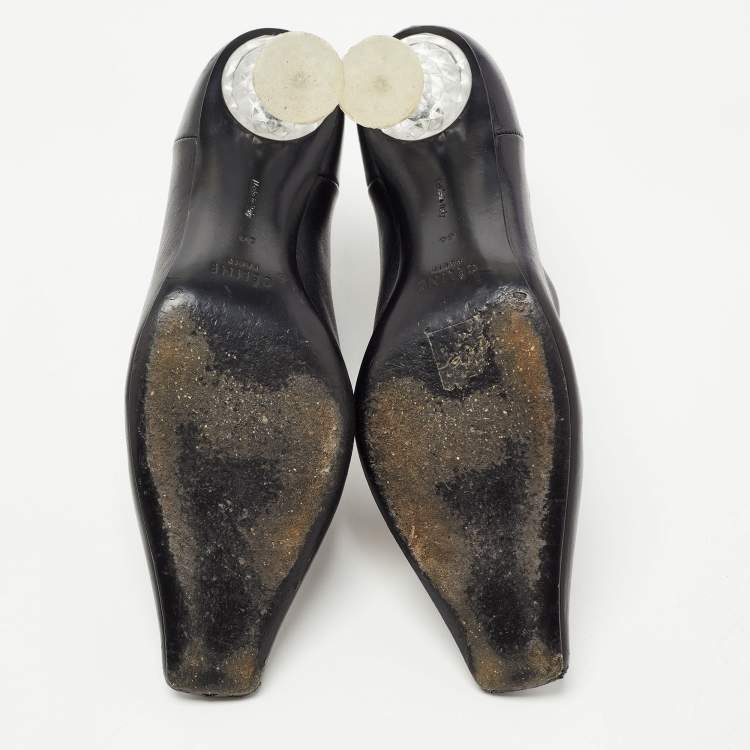 Pre Owned Celine Black Leather Crystal Heel Ankle Booties Size 36