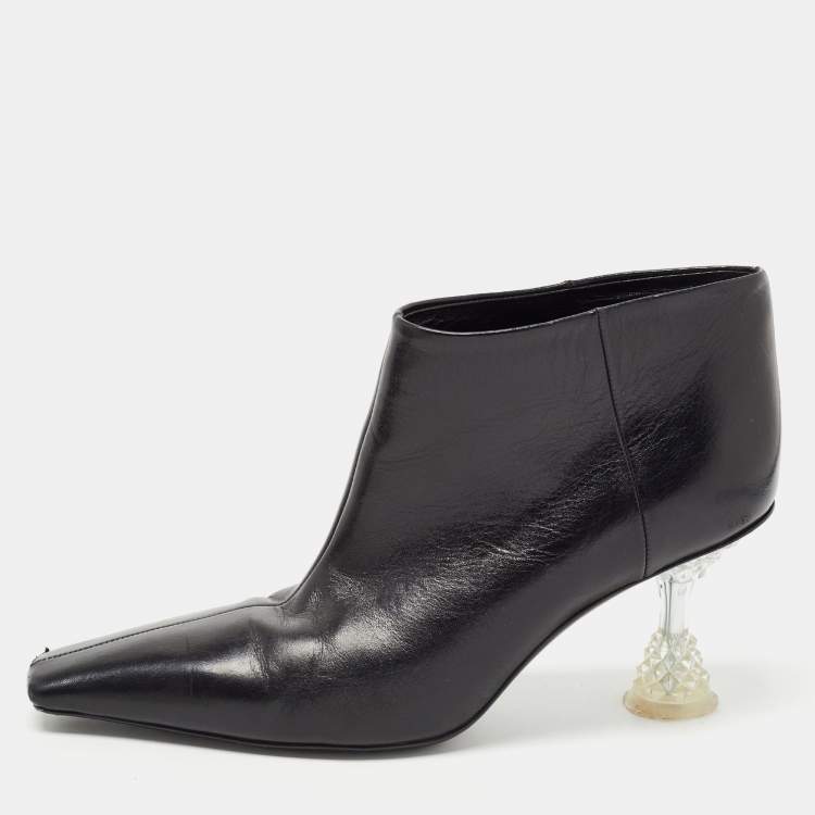 Pre Owned Celine Black Leather Crystal Heel Ankle Booties Size 36
