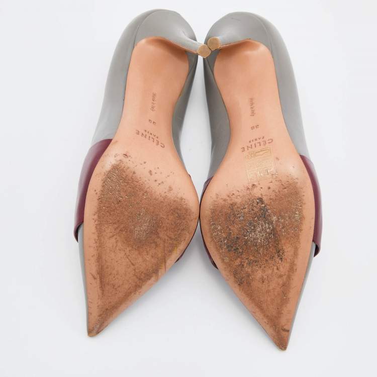 Pre Owned Celine Grey/Red Leather Pointed Toe Pumps Size 38