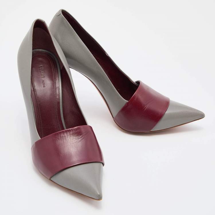 Pre Owned Celine Grey/Red Leather Pointed Toe Pumps Size 38