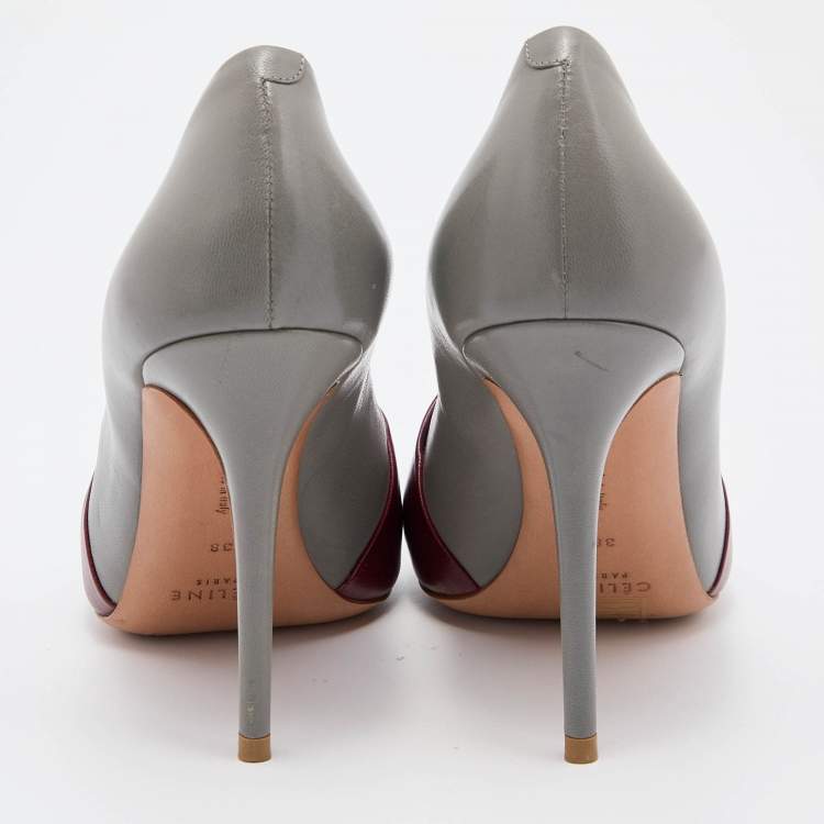 Pre Owned Celine Grey/Red Leather Pointed Toe Pumps Size 38