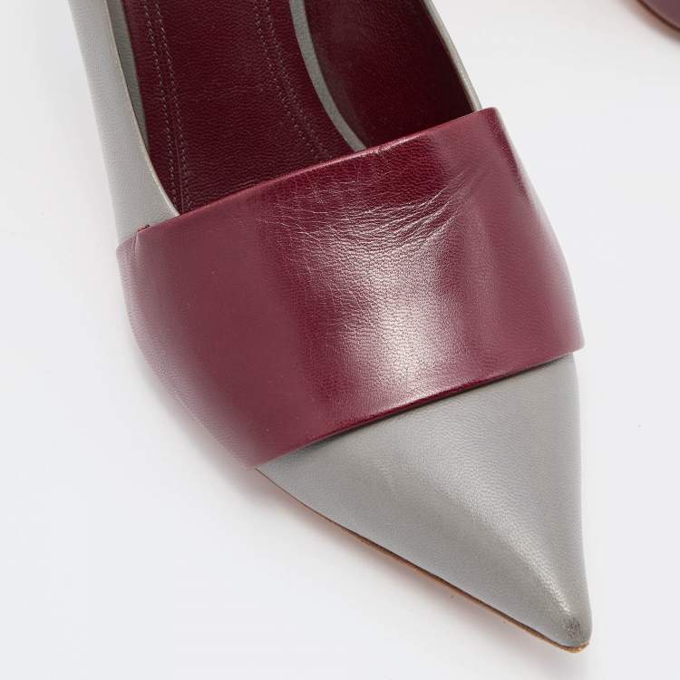 Pre Owned Celine Grey/Red Leather Pointed Toe Pumps Size 38