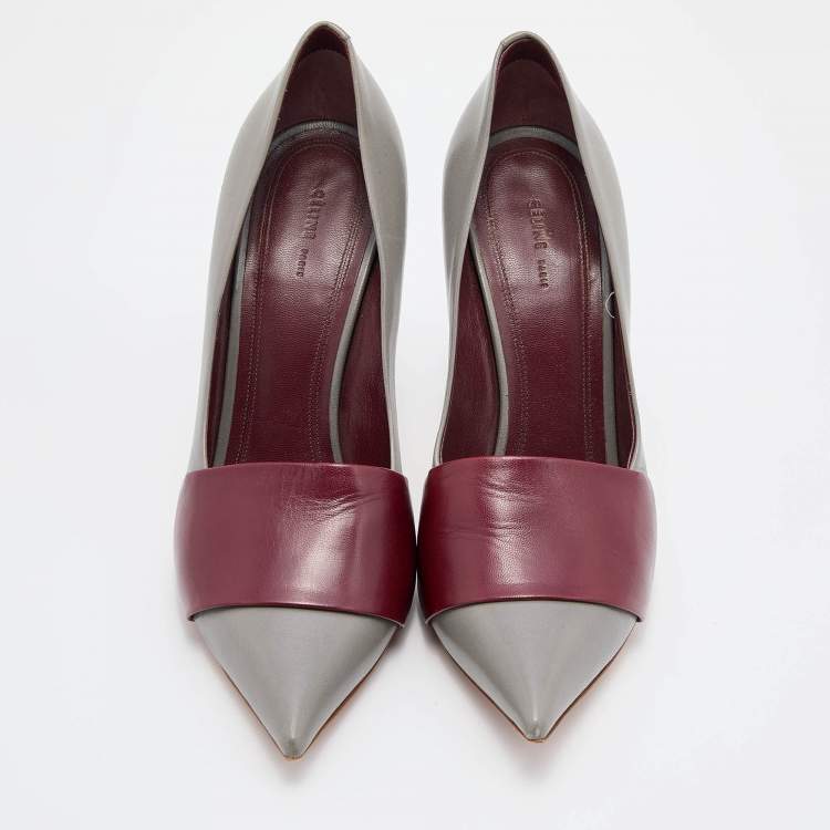 Pre Owned Celine Grey/Red Leather Pointed Toe Pumps Size 38