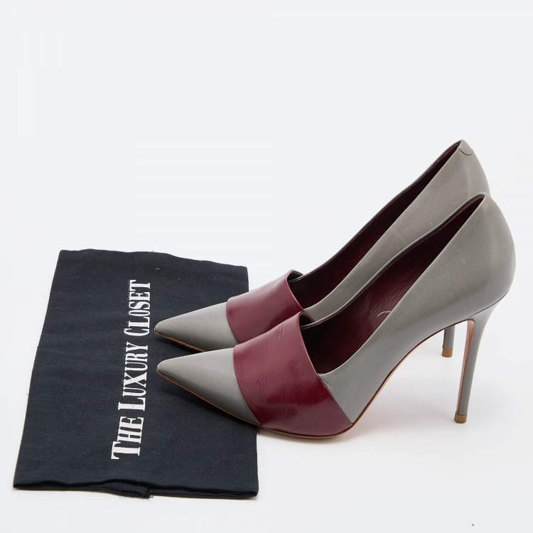 Pre Owned Celine Grey/Red Leather Pointed Toe Pumps Size 38