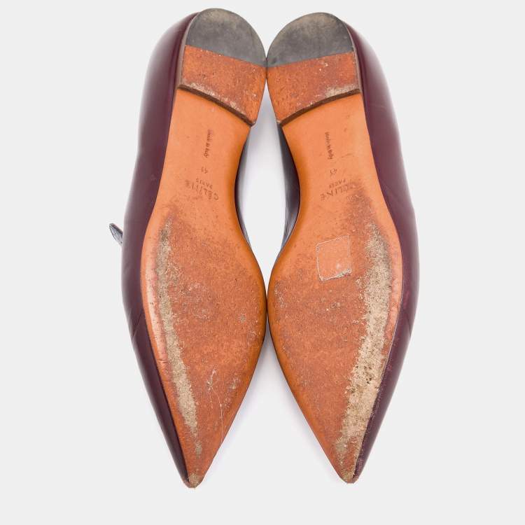 Pre Owned Celine Burgundy/Blue Leather and Watersnake Leather Slip On Loafers Size 41