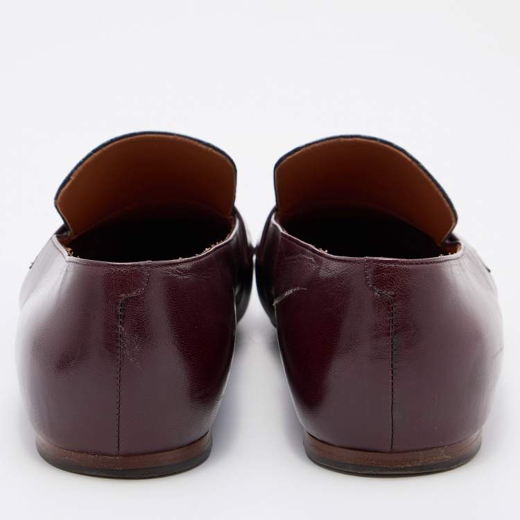 Pre Owned Celine Burgundy/Blue Leather and Watersnake Leather Slip On Loafers Size 41