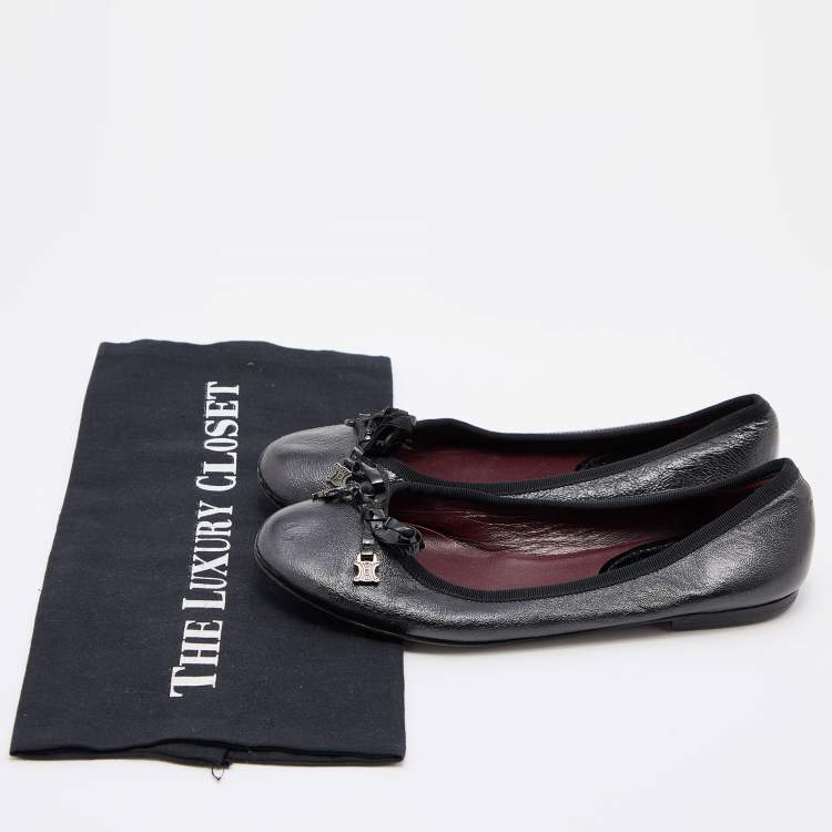 Pre Owned Celine Black Leather Bow Ballet Flats Size 36