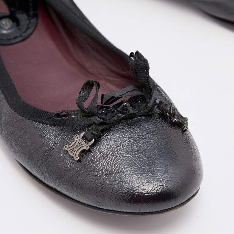Pre Owned Celine Black Leather Bow Ballet Flats Size 36