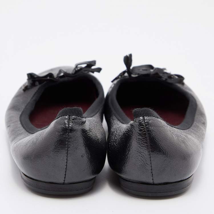 Pre Owned Celine Black Leather Bow Ballet Flats Size 36