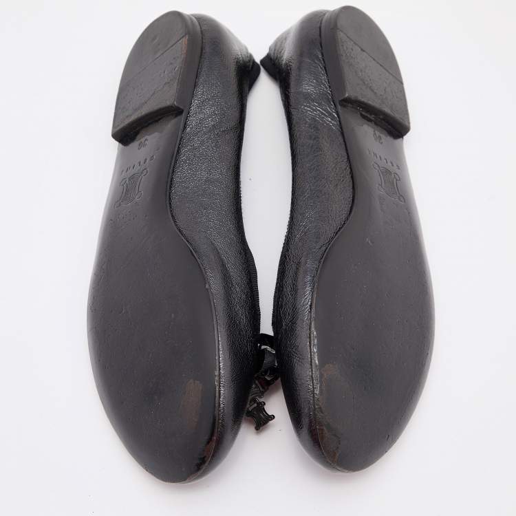 Pre Owned Celine Black Leather Bow Ballet Flats Size 36