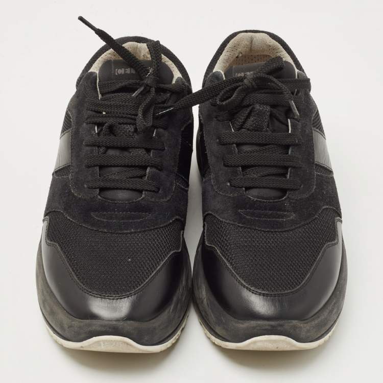 Pre Owned Celine Black Leather and Mesh Lace up Sneakers Size 38