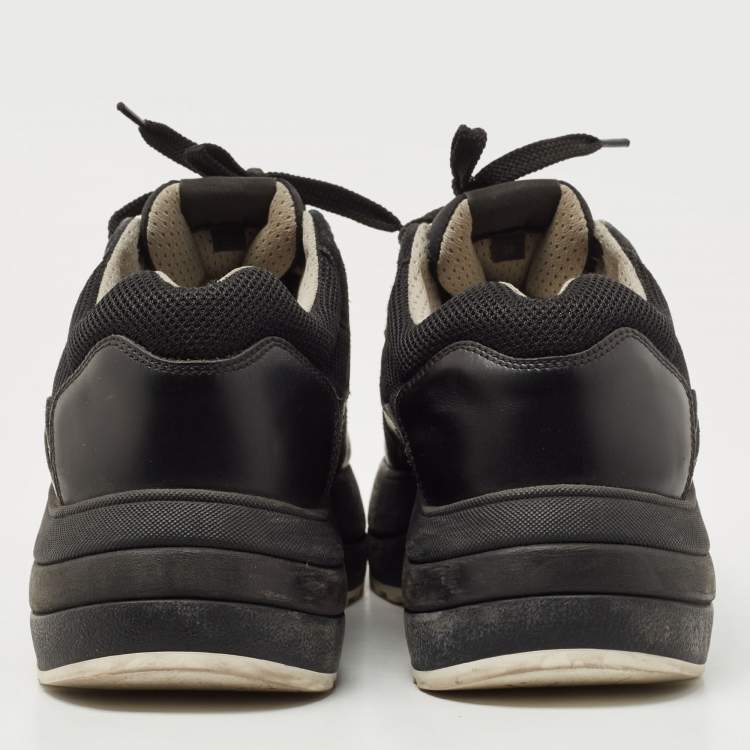 Pre Owned Celine Black Leather and Mesh Lace up Sneakers Size 38