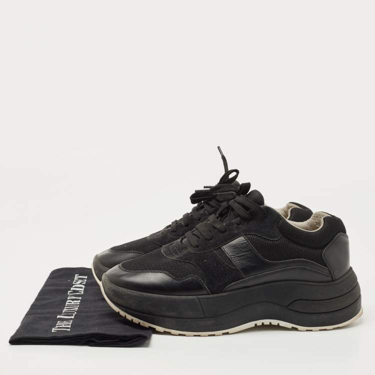 Pre Owned Celine Black Leather and Mesh Lace up Sneakers Size 38