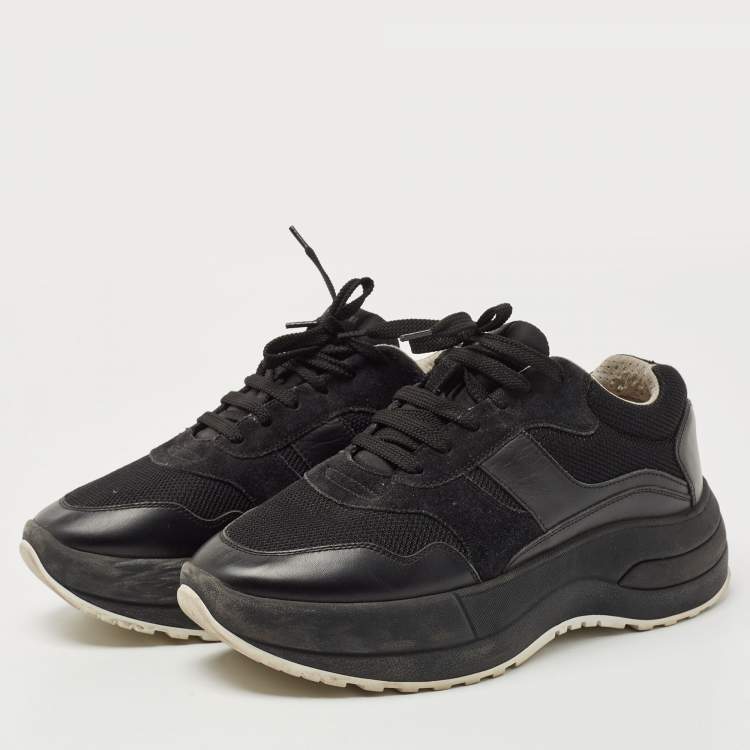 Pre Owned Celine Black Leather and Mesh Lace up Sneakers Size 38