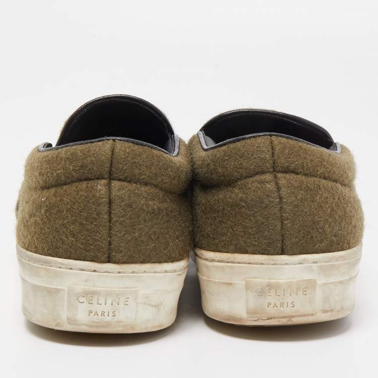 Pre Owned Celine Green Fur Slip On Sneakers Size 38