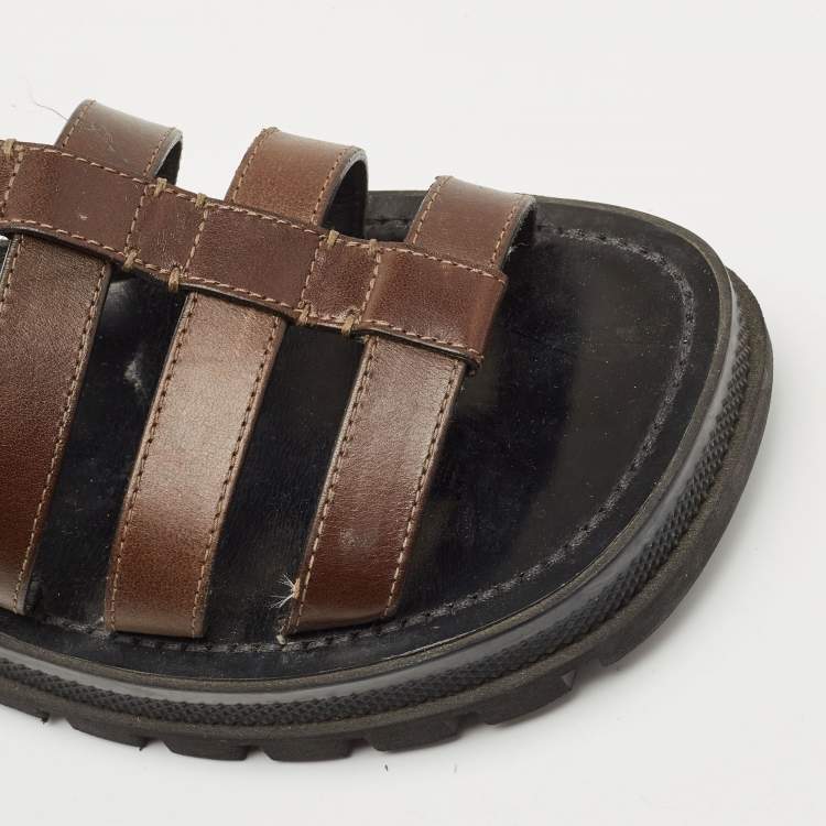 Pre Owned Celine Brown Leather Clea Slingback Sandals Size 39