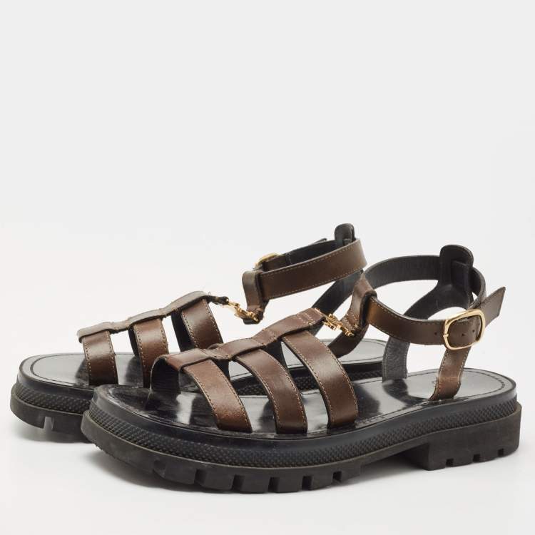 Pre Owned Celine Brown Leather Clea Slingback Sandals Size 39