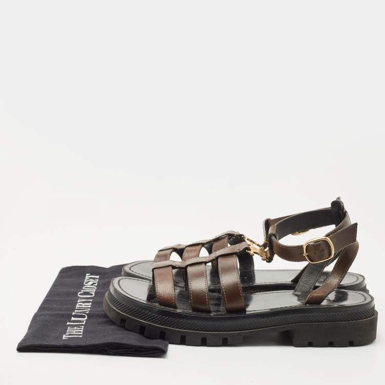 Pre Owned Celine Brown Leather Clea Slingback Sandals Size 39