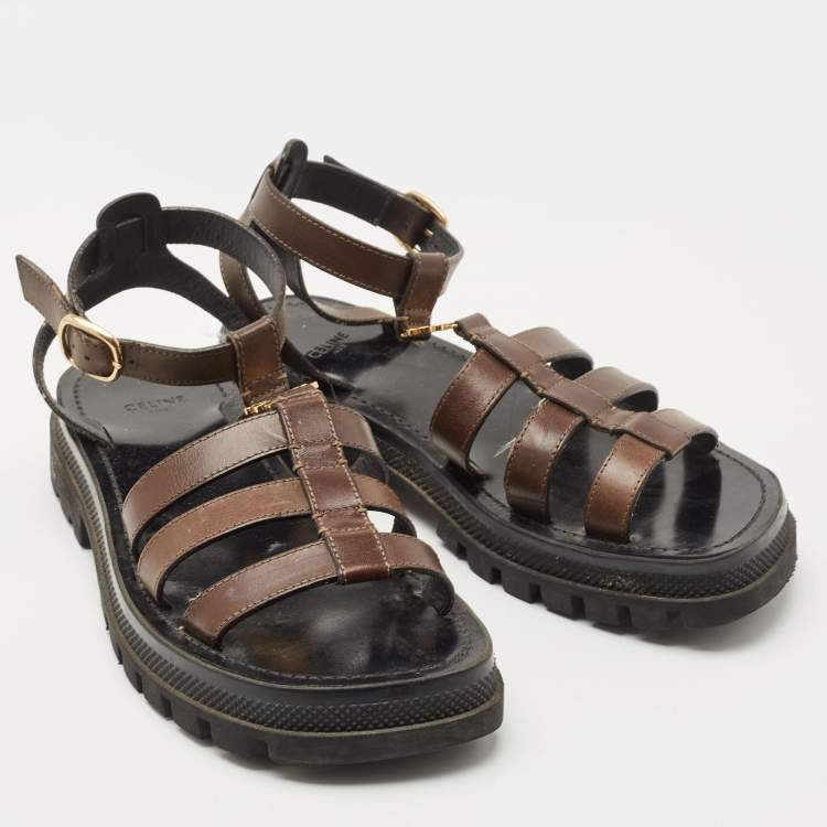 Pre Owned Celine Brown Leather Clea Slingback Sandals Size 39