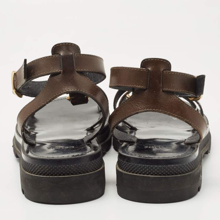 Pre Owned Celine Brown Leather Clea Slingback Sandals Size 39