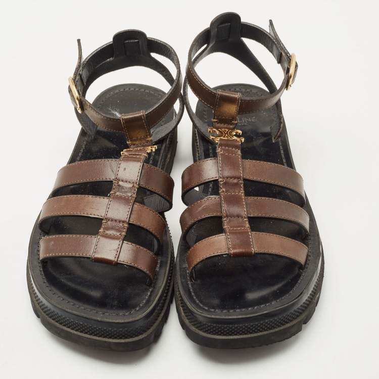 Pre Owned Celine Brown Leather Clea Slingback Sandals Size 39