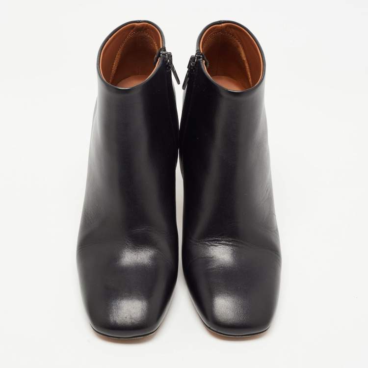 Pre Owned Celine Black Leather Zip square Toe Booties Size 36