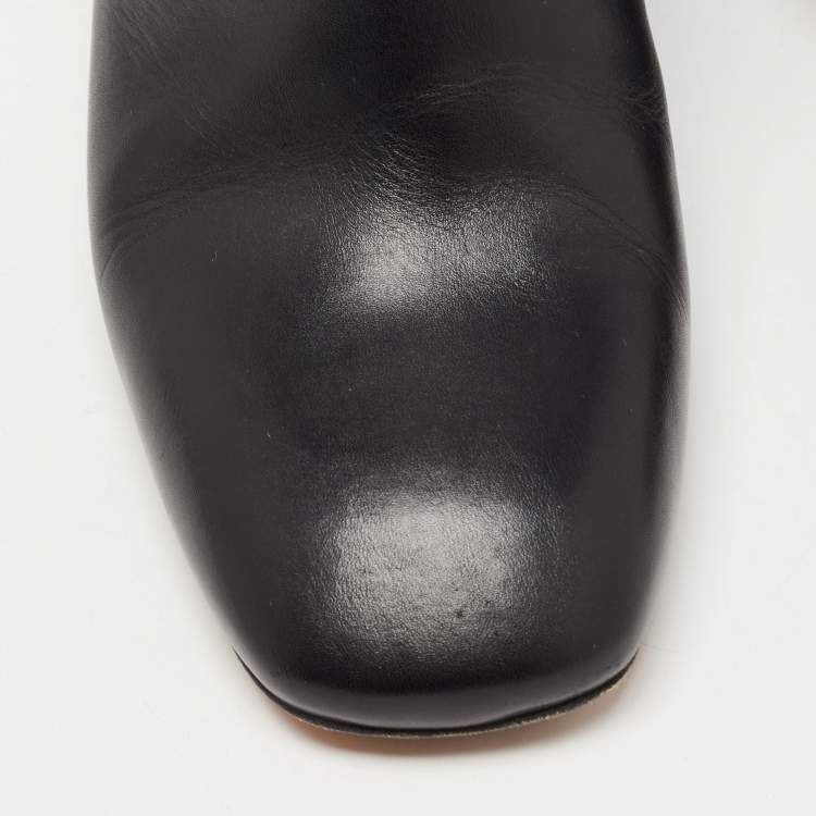 Pre Owned Celine Black Leather Zip square Toe Booties Size 36