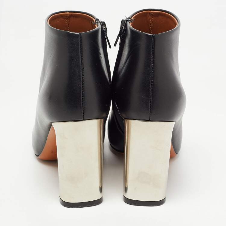 Pre Owned Celine Black Leather Zip square Toe Booties Size 36