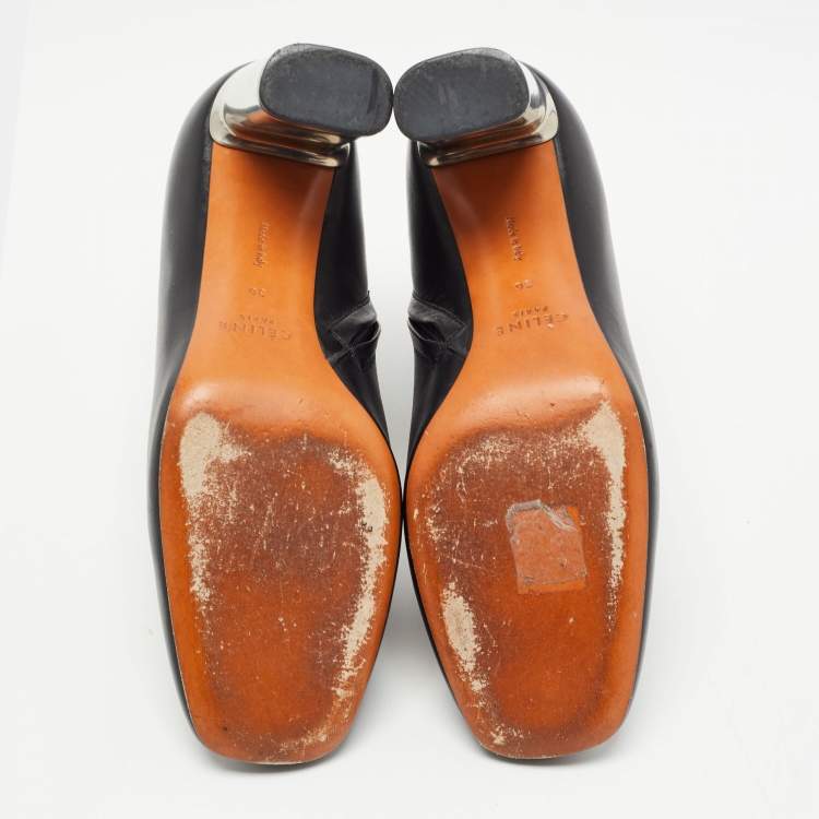 Pre Owned Celine Black Leather Zip square Toe Booties Size 36