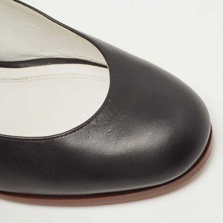 Pre Owned Celine Black Leather Bow Detail Mary Jane Block Heel Pumps Size 40.5