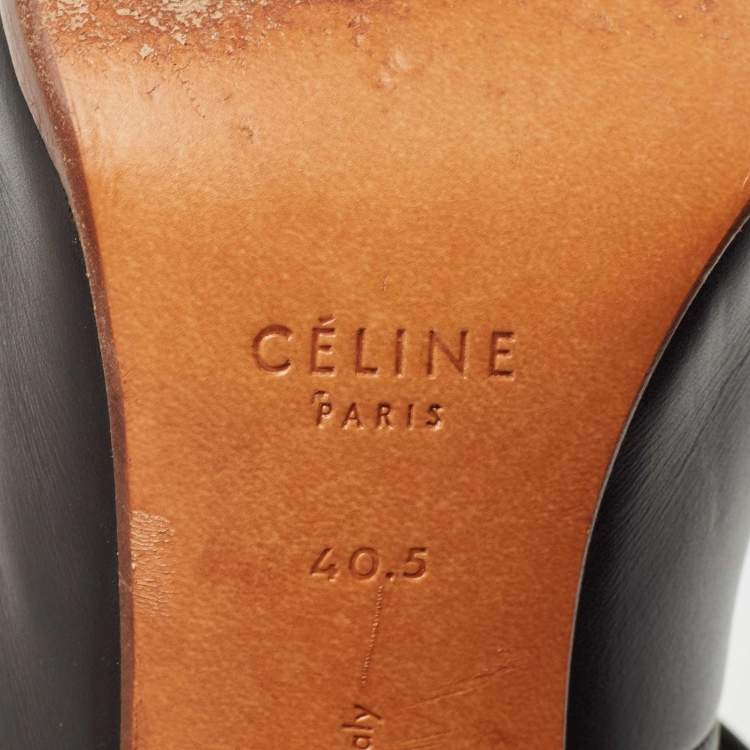 Pre Owned Celine Black Leather Bow Detail Mary Jane Block Heel Pumps Size 40.5