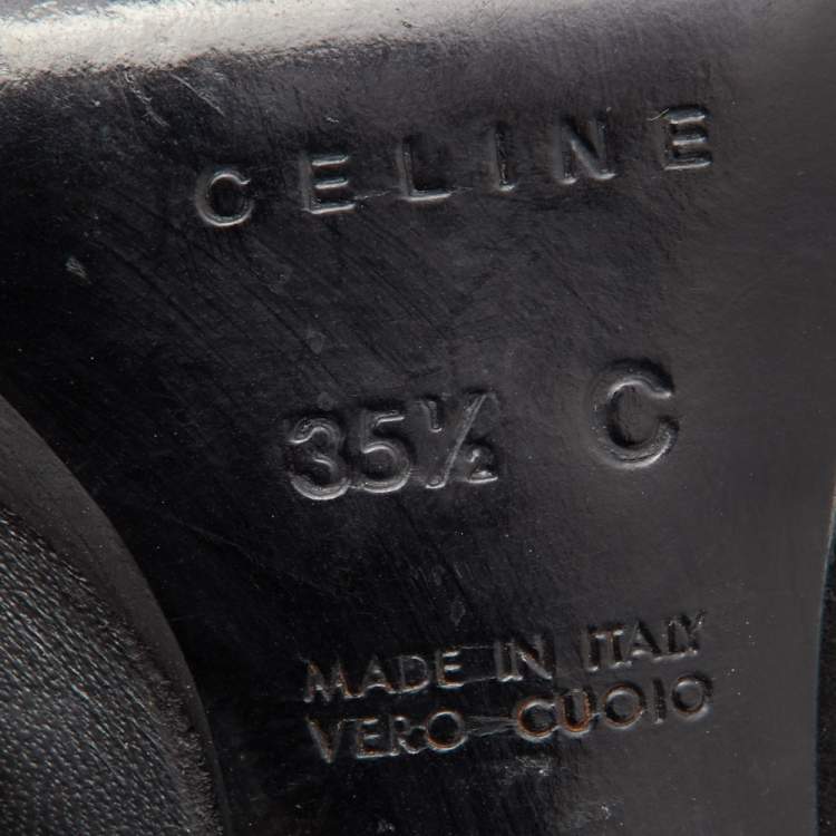 Pre Owned Celine Black Leather and Suede Block Heel Pumps Size 35.5