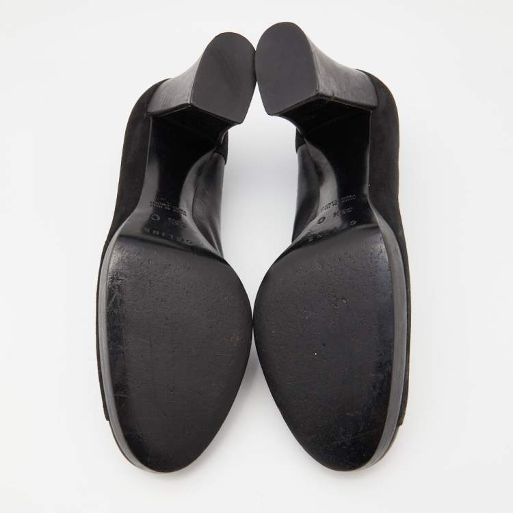 Pre Owned Celine Black Leather and Suede Block Heel Pumps Size 35.5