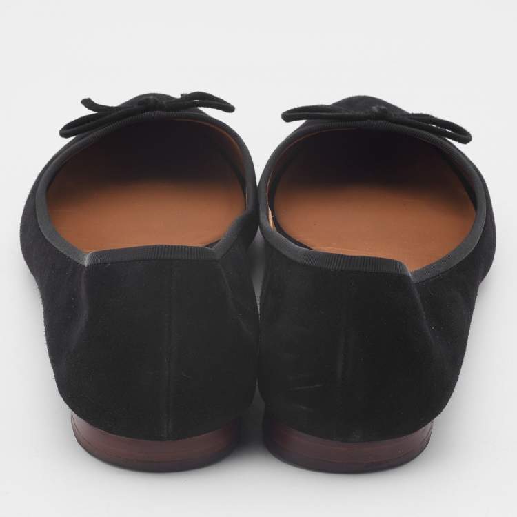 Pre Owned Celine Black Suede Bow Ballet Flats Size 38