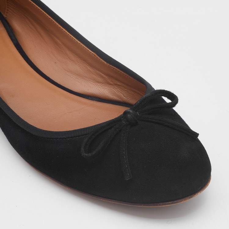 Pre Owned Celine Black Suede Bow Ballet Flats Size 38