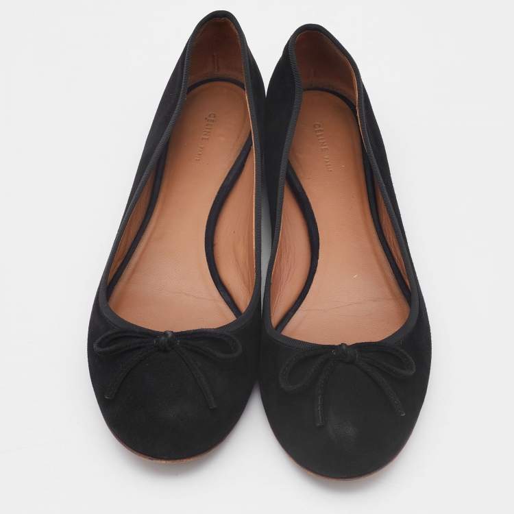 Pre Owned Celine Black Suede Bow Ballet Flats Size 38
