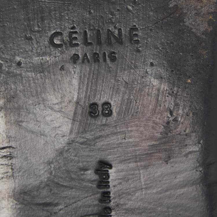 Pre Owned Celine Black Leather V Neck Ankle Tie Flat Size 38