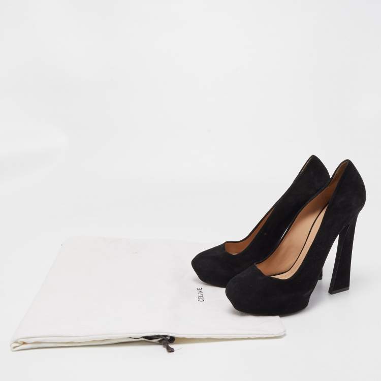 Pre Owned Celine Black Suede Platform Pump Size 40