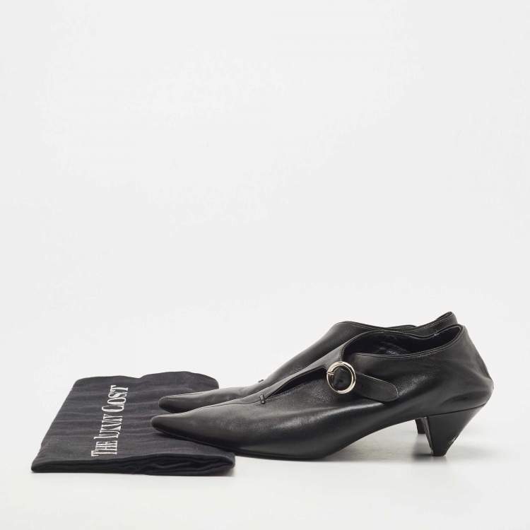 Pre Owned Celine Black Leather Buckle Detail Pointed Toe Booties Size 36