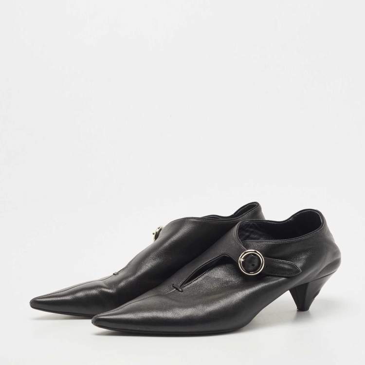 Pre Owned Celine Black Leather Buckle Detail Pointed Toe Booties Size 36